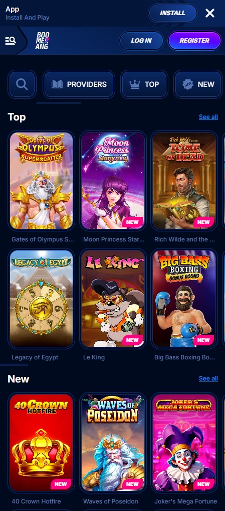 Boomerang Casino auf einem Mobiltelefon